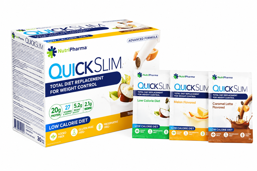 Протеїновий коктейль для збалансованого харчування  Quick Slim Мікс екзотичних смаків, 30 саше по 23 г  204707 фото
